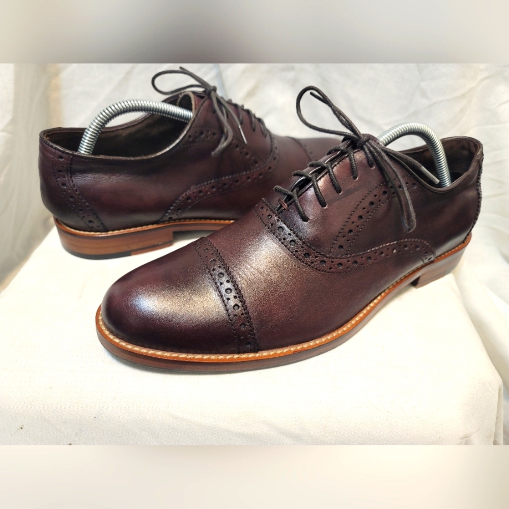 WINTHROP Portis Genuine Leather Mens Cap-Toe Oxford Burgundy Sz 9